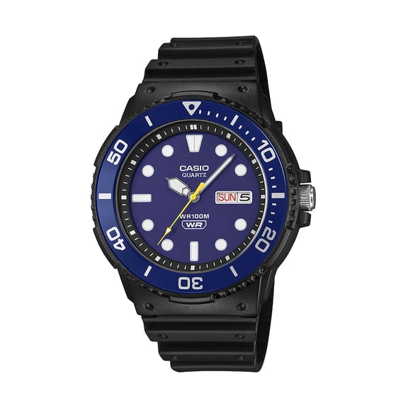 Casio Men's Blue Analog Resin Strap 3-year Battery 100M WR Aluminum Ring MRW230H-2EVKC
