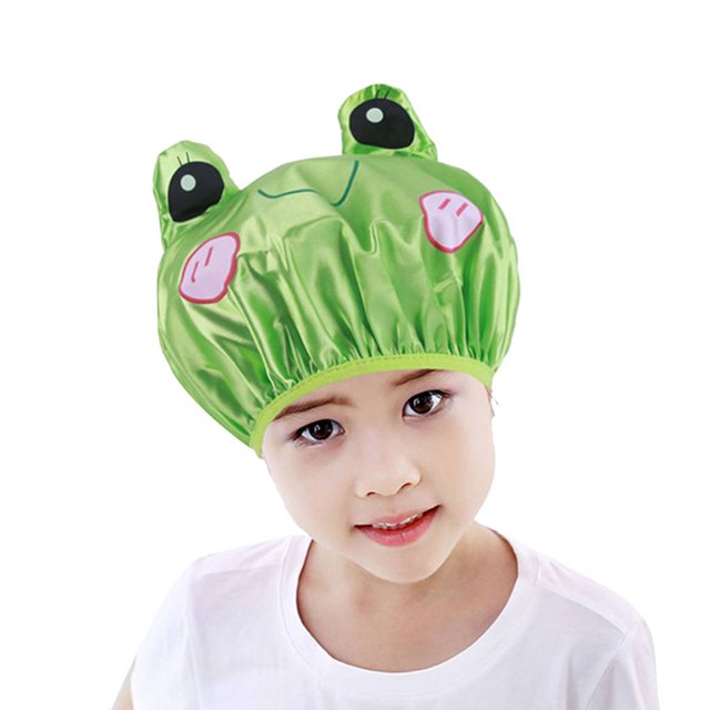 Minnieouse Gorro de ducha impermeable gorro de baño dibujos animados elástico doble capa gorro de ducha cubierta para adultos y niños Sombreros Verde Rana de dibujos animados