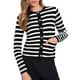 thumbnail image 1 of Suéter de cárdigan a rayas INSPIRE CHIC para mujer, cuello redondo, blusas de botones de bloque de color, L negro y blanco, 1 of 6