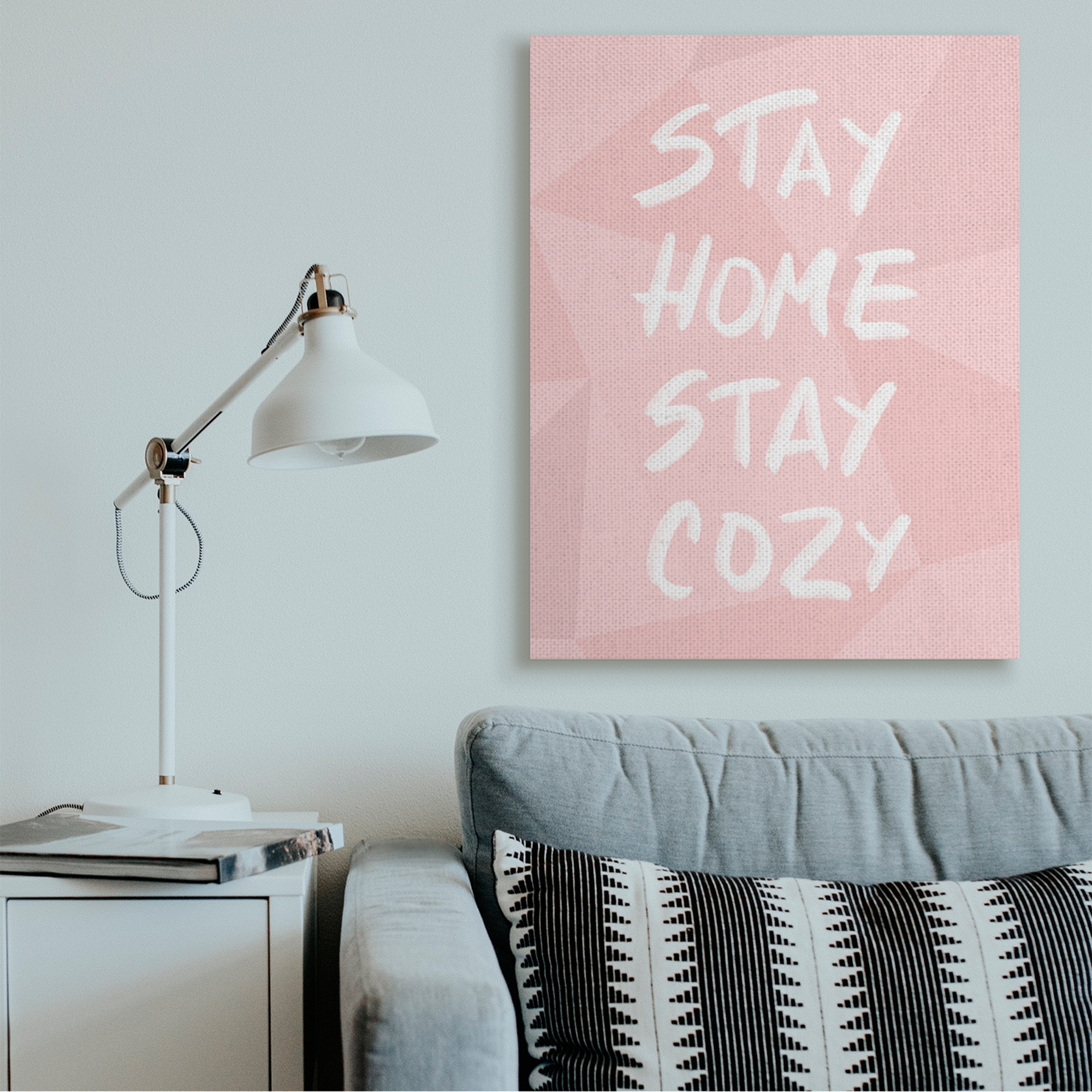 Stupell Industries Stay Home Stay Cozy Geometric Pink Pattern Canvas Wall Art by Anna Quach