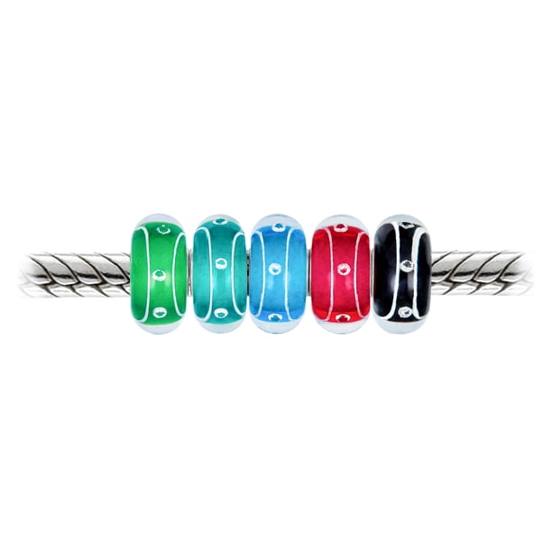 Assorted Murano Glass Charm Beads Set - .925 Sterling Silver Core, Hand Painted, For Bracelets