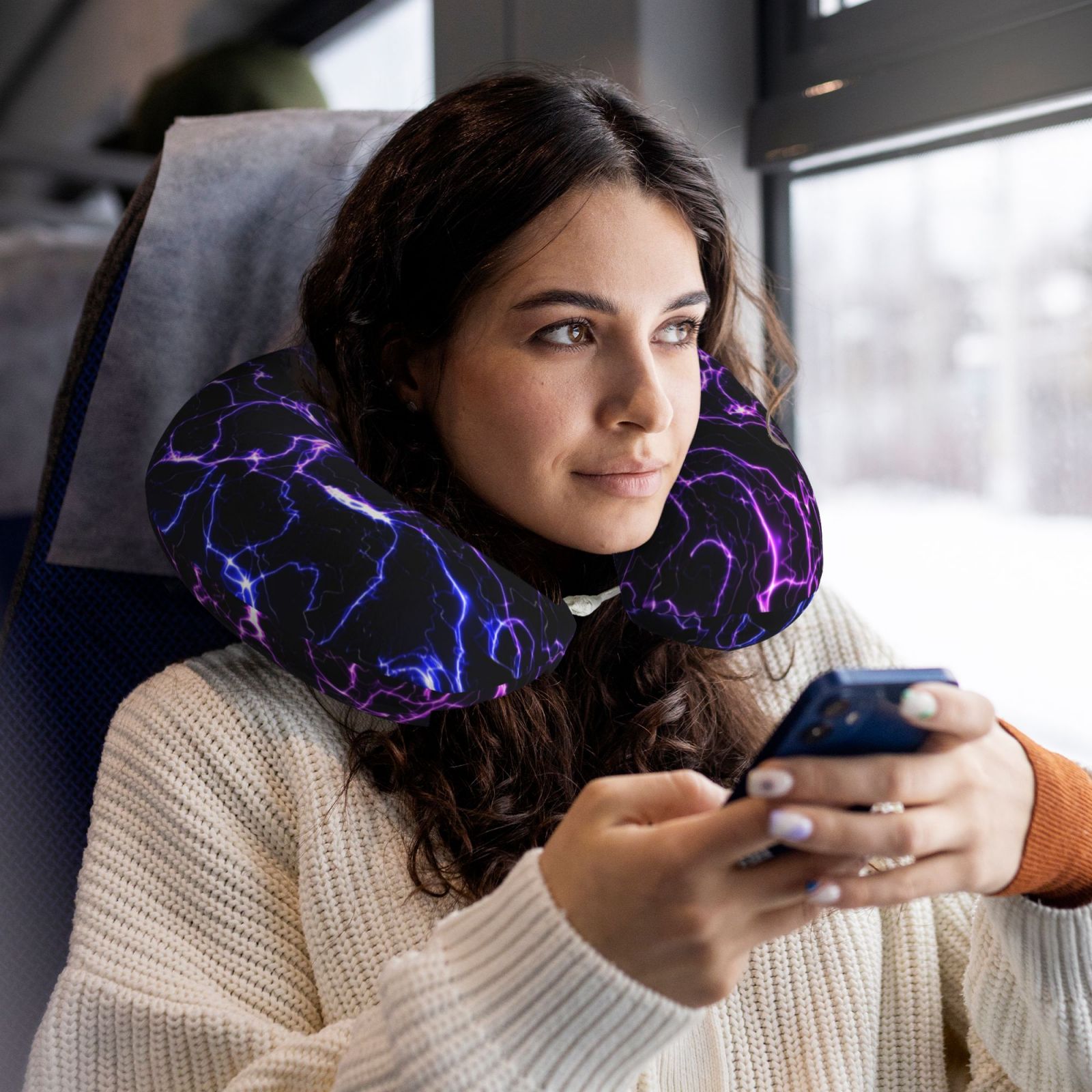 Xecao Galaxy Lightning Print Memory Foam Cervical Neck Pillow Versatile U-Shaped Pillows for Home,Office,Camping,Travelling,Soft Washable Cover