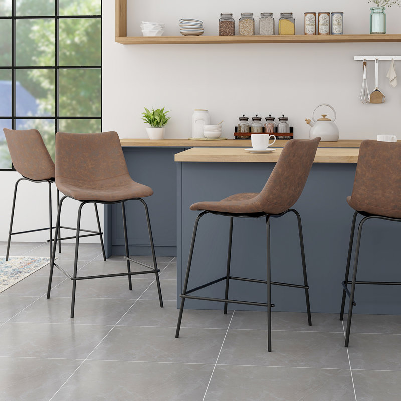 Abble 24 in. Camel Color Faux Leather Upholstered Counter and Bar Stool