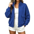 thumbnail image 4 of Ozmmyan Womens Long Sleeve Sweatshirt Stand Collar Full Zip Loose Casual Solid Sweatshirt Jacket with Pockets Fall Winter Spring, 4 of 6