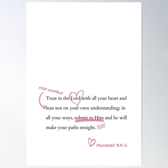 Christian Cute Pink Wall Art Tendy Christian Wall Art Bible Verse Proverbs 3:5-6 Poster Wall Art, Modern Wall Decor For Living Room Bedroom, 12x18 UNFRAMED