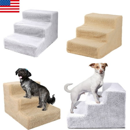 Pet 3-Steps Stairs Soft Portable Cat Dog Ramp Ladder Small Climb With Fleece Cover For Puppy Kitten Up to 70 lbs