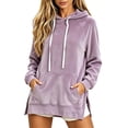 thumbnail image 5 of Bmisegm Womens Hoodies Pullover Drawstring Hood Long Sleeve Front Pocket Raglan Sleeve Side Slit Regular Fit Drop Shoulder Solid Hoodie for Women, 5 of 5