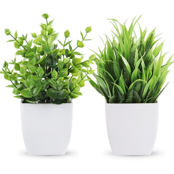 2 Pack Small Fake Plants Mini Artificial Potted Plants for Home Desk Bathroom Shelves Kitchen Table Farmhouse Office Decor