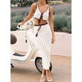 thumbnail image 4 of Women 2 Piece Sets Summer Striped Crochet Knit Coverup Sleeveless Button Crop Tank Top Bodycon Maxi Skirt White S, 4 of 5
