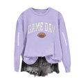 thumbnail image 2 of Xdegoge Football Sweatshirts for Women Game Day Letter Print Long Sleeve Casual Tops Crewneck Oversized Trendy Sweatshirt Loose Fit Lightweight Fall Fashion Clothes 2025, Purple M, 2 of 4