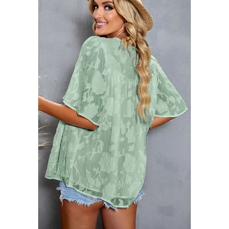 GCKG Women s Green Floral Textured Ruffled Half Sleeve Babydoll Top (US 18-20)2XL