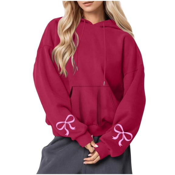 UAMVSH Christmas Hoodies for Women Print Bow Tie Oversized Long Sleeve Hooded Sweatshirts Fall Winter Casual Drop Shoulder Pullover Tops