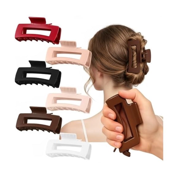 wonima11 6 Pcs Cloud Claw Clip for Women 4.1 Inch Large Soft Flexible Hair Clip for Women Silicone Square Non Slip Barrettes Ponytail Hairpins for Thick Thin Curly Hair, 6 Colors