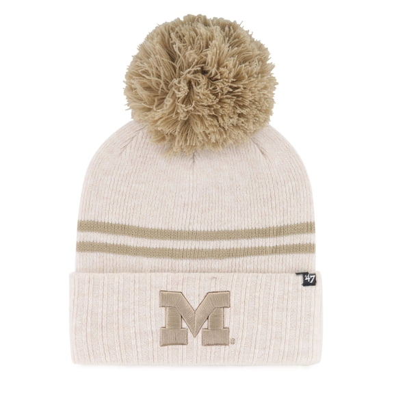 Women's '47 Natural Michigan Wolverines Core & Inline Latte Cuffed Knit Hat with Pom