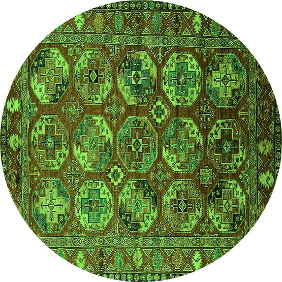 Ahgly Company Indoor Round Oriental Green Industrial Area Rugs, 6' Round