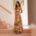 thumbnail image 3 of Women's Retro Abstract Floral Print Halter Maxi Dress Sleeveless Tie Waist Boho Summer Vacation Dress, 3 of 6