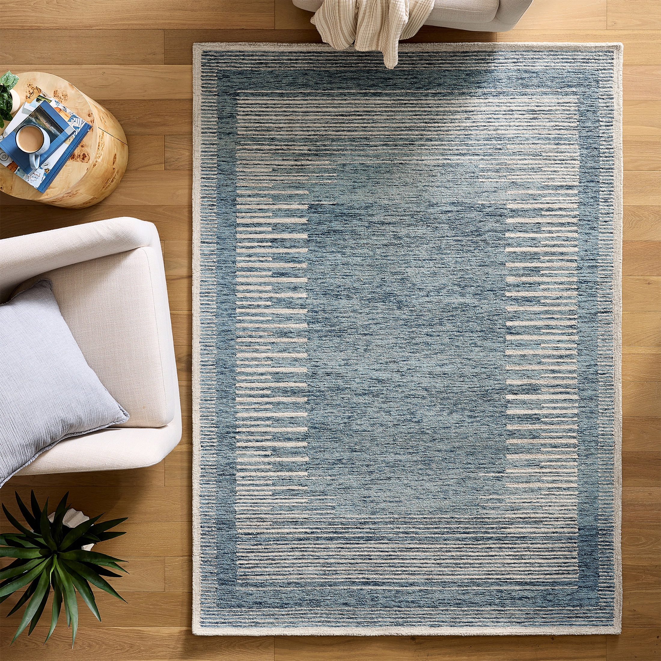 Better Homes & Gardens Blue Abstract Wool Blend Indoor Area Rug, 5' x 7'