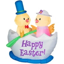 5' Gemmy Airblown Inflatable Easter Chicks in Easter Egg Boat Scene Yard Decoration Blow Up 44077