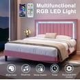 thumbnail image 4 of Amolife Queen Bed Frame, Platform Bed with Crystal LED Light Velvet Vertical Channel Upholstered Headboard, Pink, 4 of 9