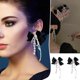thumbnail image 2 of Pendientes de la perla de la vendimia de la cinta de lazo negro cuelgan Pendientes cuadrados de diamantes de imitación de joyería de perlas Bow Tie Sparkly Fiesta Dulce Boda Novia Pendientes Mujeres, 2 of 7