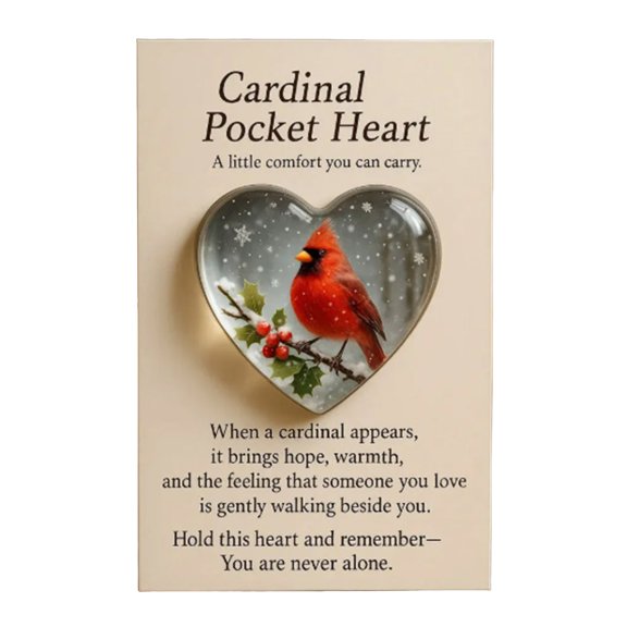 DVKOVI Cardinal Bird Pocket Heart Acrylic Figurine and Card Remembrance Comfort Keepsake for Loss of Loved ones A