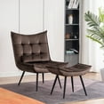 thumbnail image 5 of MCombo  Accent Chair with Ottoman, Velvet Tufted Wingback Chair, Upholstered Chairs with Metal Legs for Bedroom Living Room 4079 Brown, 5 of 10