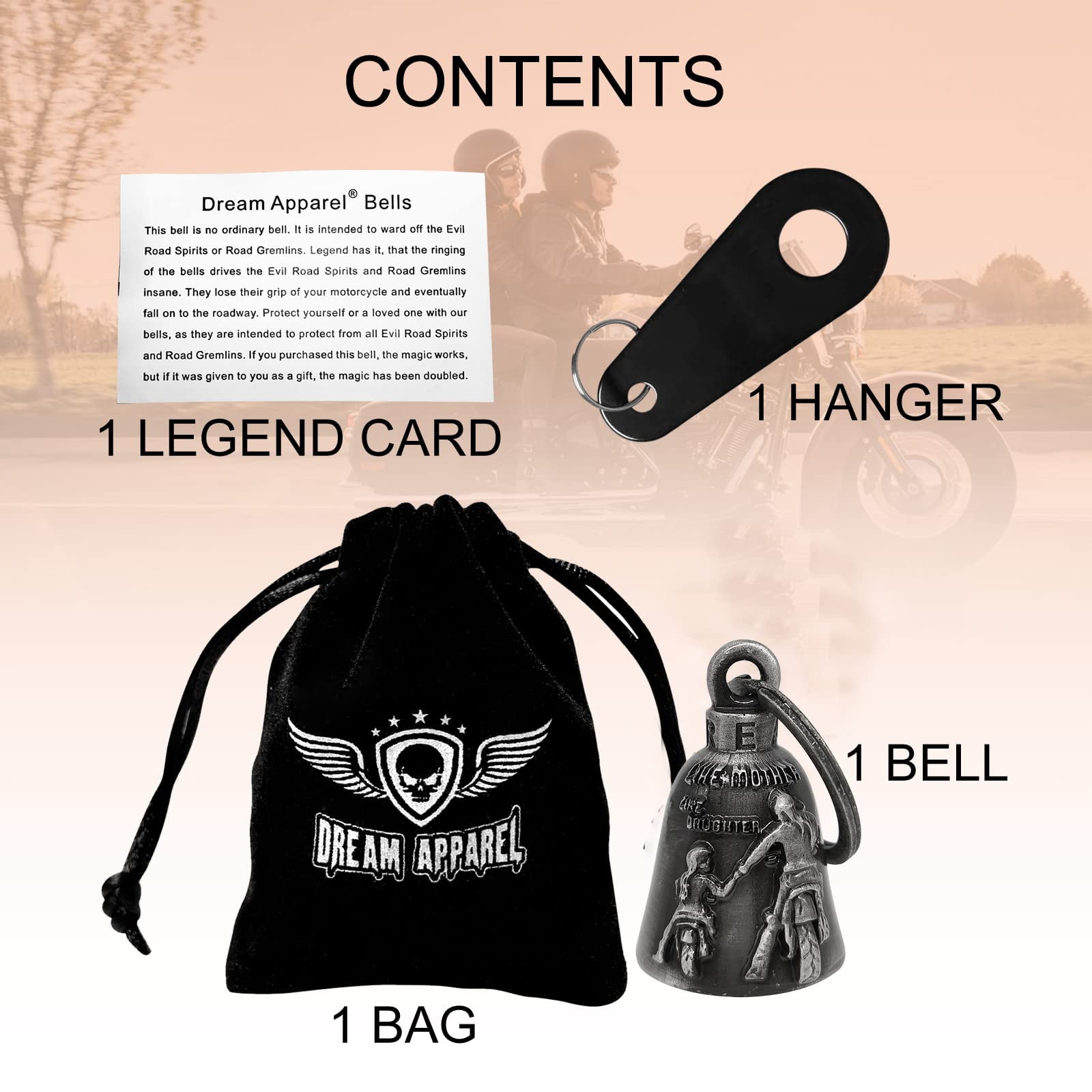 Motorcycle Bell for Bikers Women Men W/ Hanger, Biker Bell