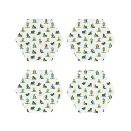 

Fuzoiu Cute Avocado Yoga Print Leather Coasters Set Drink Coasters Set of 4 for Tabletop Protection Durable PVC Coasters Home Décor and Housewarming Gift-Hexagon