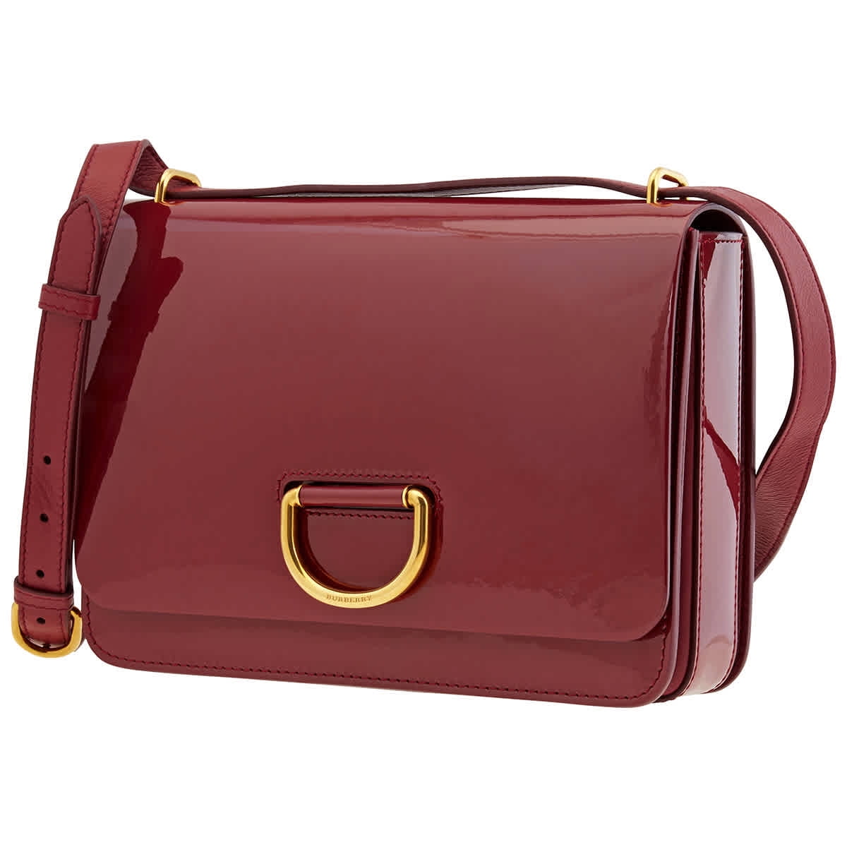Burberry Crimson Medium Patent Leather D-Ring Bag 