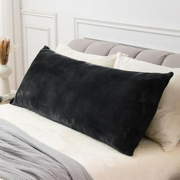 Pillow Cover Body Pillow Cover with Zipper Closure, Super Soft and Cozy Fuzzy Fleece Body Pillow Case Cover 20 x 54 Inches, Luxury Fluffy Plush Long Body Pillow Pillowcase for Fall and Winter(Black)