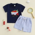 thumbnail image 5 of LYHaoo Boys Summer Outfits Toddler Cartoon Car Embroidered Short Sleeve T Shirt And Shorts Set Casual Two Piece Clothing For Baby Boys School Outfit Sets Sizes (18-24 Months), 5 of 7