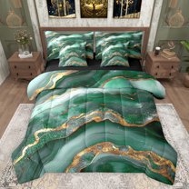 Feelyou Watercolor Marble Women Bedding Comforter Set 7 Pieces, Luxury Fashion Lime Green Full Bedding Set, Fashion Abstract Ombre Reversible Fitted Sheet Flat Sheet, Breathable Home Decor