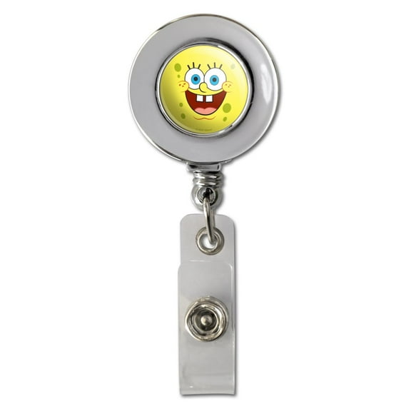 Spongebob Goofy Smile Face Retractable Reel Chrome Badge ID Card Holder Clip