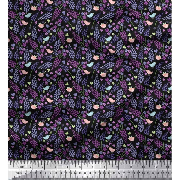 Soimoi Cotton Duck Fabric Heart,Bird & Floral Artistic Print Sewing Fabric Yard 42 Inch Wide