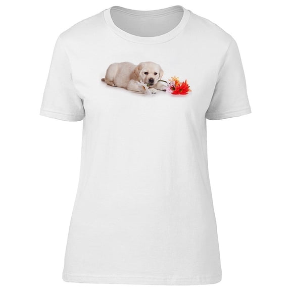 Adorable Floral Labrador Puppy Tee Women's -Image by Shutterstock