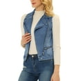 thumbnail image 4 of Unique Bargains Women's Notched Lapel Asymmetrical Zip Up Sleeveless Denim Vest Jacket, 4 of 5