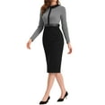 thumbnail image 4 of INSPIRE CHIC Business Dress for Women's Contrast Placket Houndstooth Print Bodycon Dress with Belt, 4 of 5
