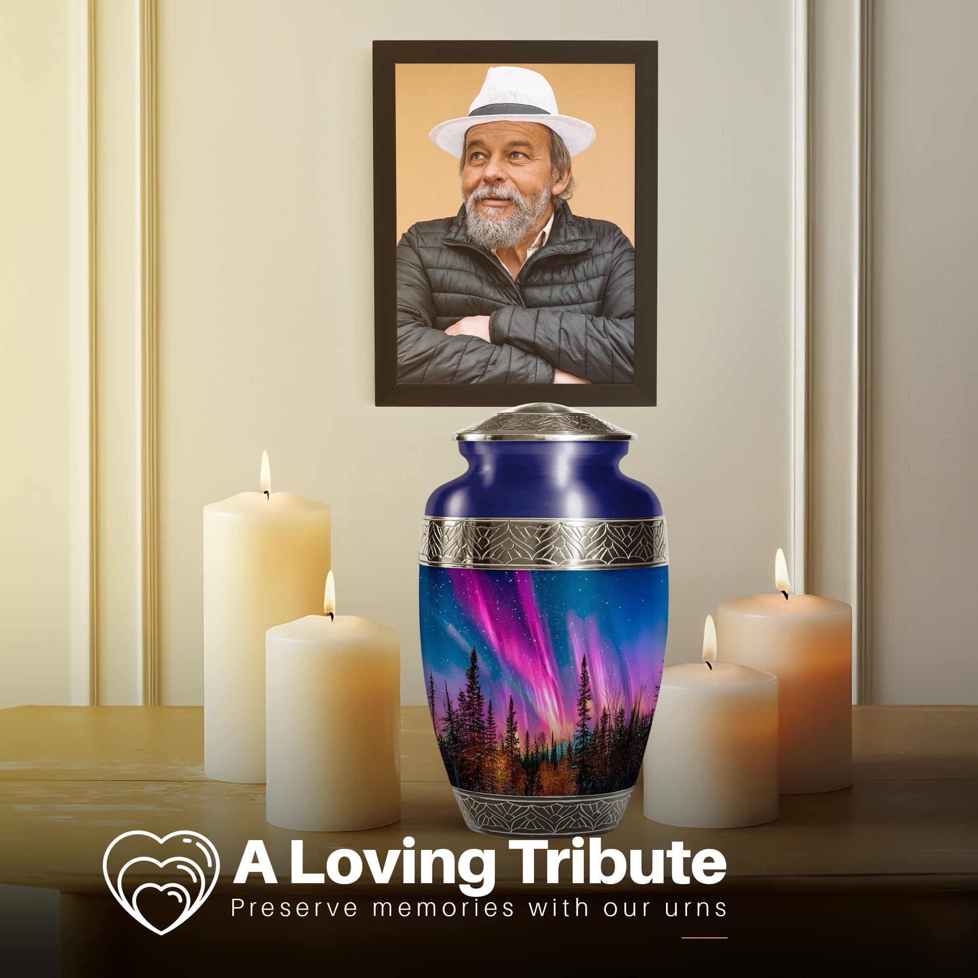 YATSKIA Northern Lights Decorative Large Memorial Urn for Adult Ashes Mom and Dad, Burial Urns for Human Ashes Adult Male, (200 Cubic, Large 10 Inch)