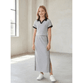 thumbnail image 6 of PureChapter Girls' Clothing Sets Short Sleeve Polo Crop Tops Slit Maxi Skirt Cotton 2 Piece Casual Girls Summer Outfits, 6 of 9