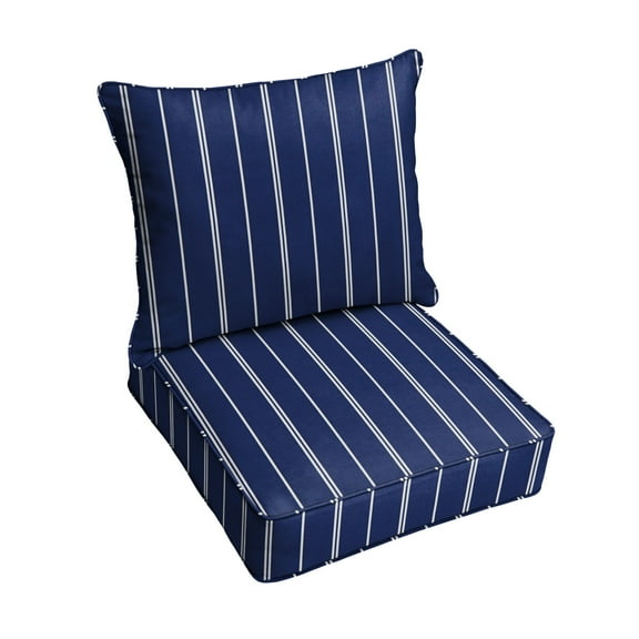 Navy with White Stripes Indoor/Outdoor Deep Seating Pillow and Cushion Set, Corded