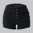 thumbnail image 2 of vigerkar Ripped Jean Shorts for Women Mid Rise Frayed Raw Hem Stretchy Denim Shorts (Black, L), 2 of 6