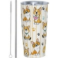 thumbnail image 2 of Cute Dog Corgi On A Striped Background Tumbler Travel Coffee Mug With Flip Lid 20 Oz Insulated Tumbler Cup Gift For Father Mother Friend Birthday, 2 of 6