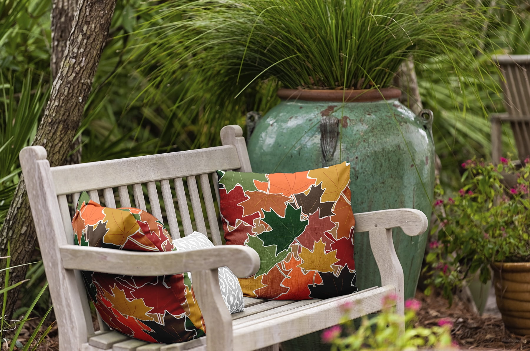 16" x 16" Simply Daisy Leaf Pile Polyester Indoor/Outdoor Pillow, Forest Green Qty 1