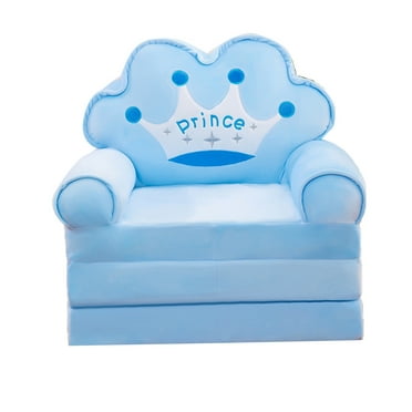 Plush Cartoon Couch-Bed for Boys & Girls, Soft Armrests, Perfect for Bedrooms Blue Crown 3-Layer Foldable Kids Sofa