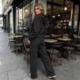 thumbnail image 4 of Zynoxe Womens Two Piece Sweatsuits Sets Casual Solid Color Zipper Hoodies and Wide Leg Pants Lounge Sets Trendy Soft Comfortable Matching Outfit Black S, 4 of 6