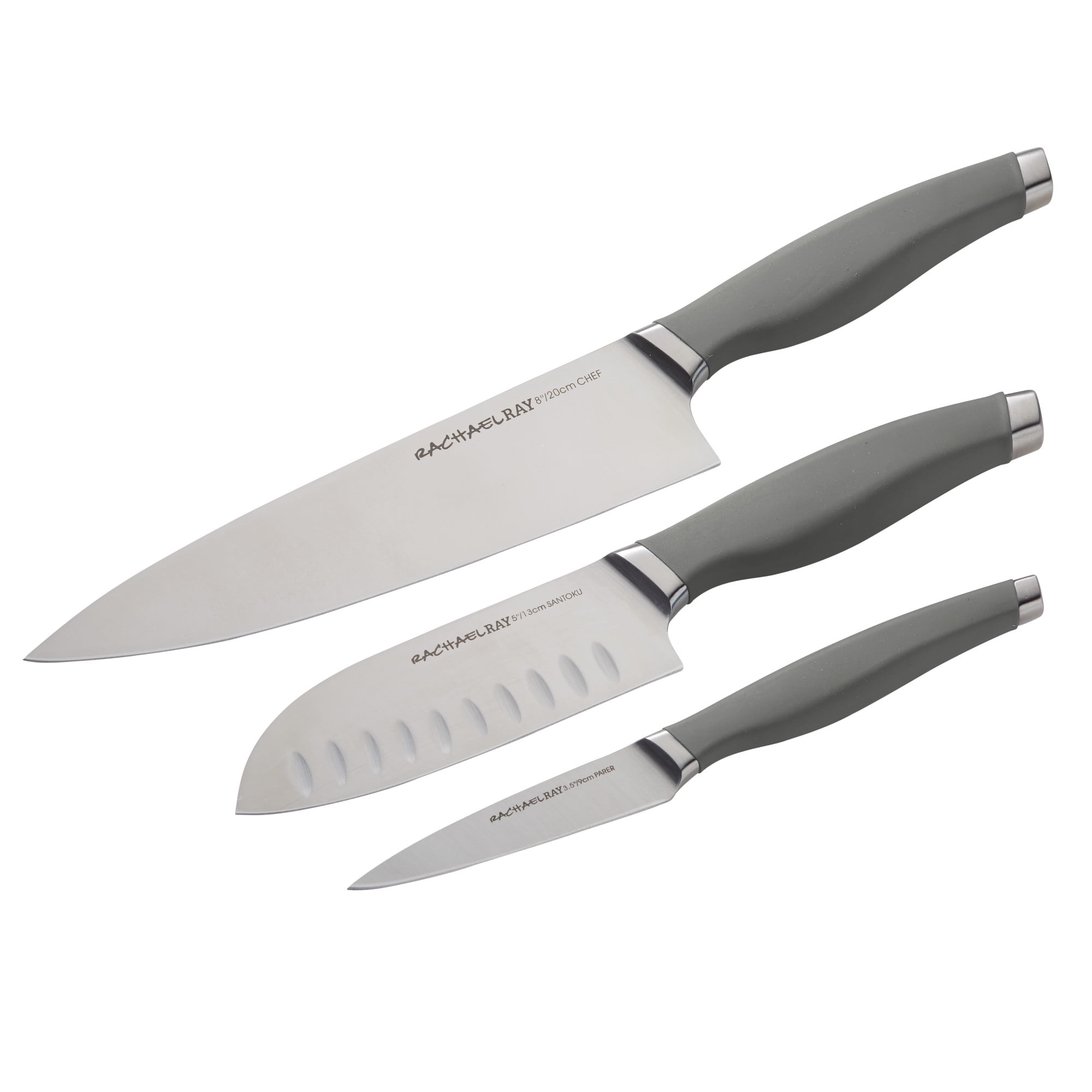 Rachael Ray Cutlery Japanese Stainless Steel Chef Knife Set, Gray, 3