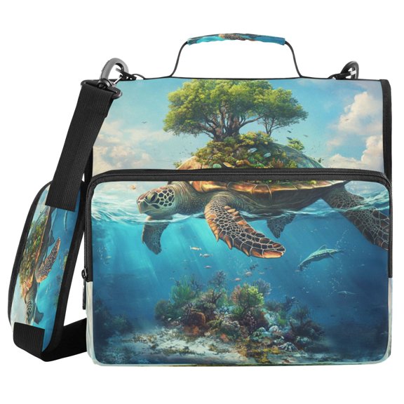 Water-Resistant 3-Ring Binder Organizer with Multiple Pockets Zipper Binder Bag for Office Sea Turtle Carrying Island