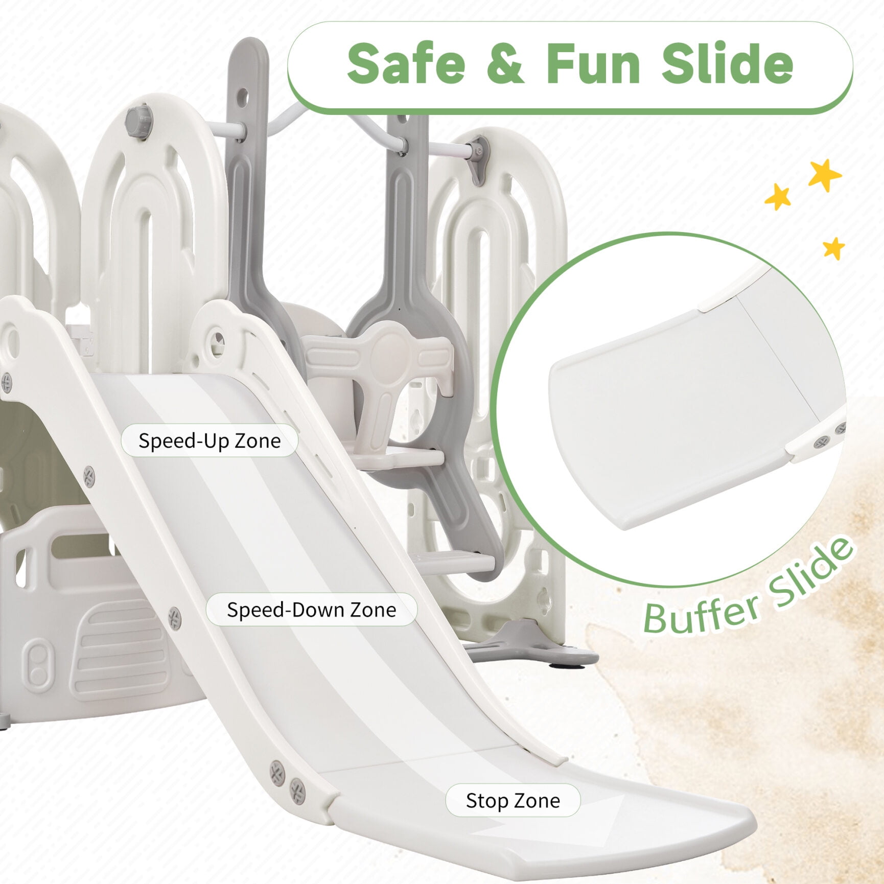 5 in 1 Toddler Swing Set, Kids Playground Climber Playset with Slide, Climbing Ramp, Basketball Hoop,and Hidden Toy Storage Space,Freestanding Combination for Babies Indoor&Outdoor,White