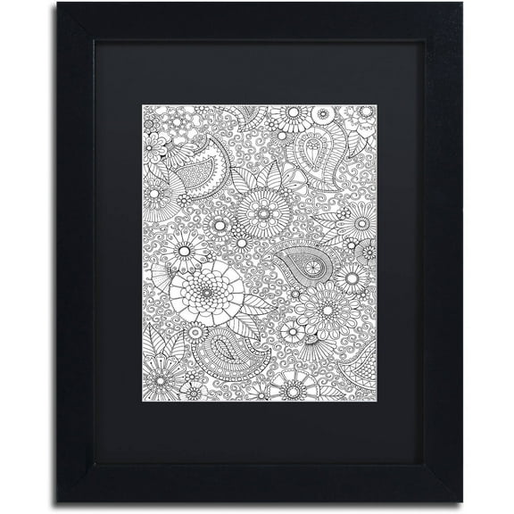 Trademark Fine Art "Paisley Floral" Canvas Art by Hello Angel, Black Matte, Black Frame