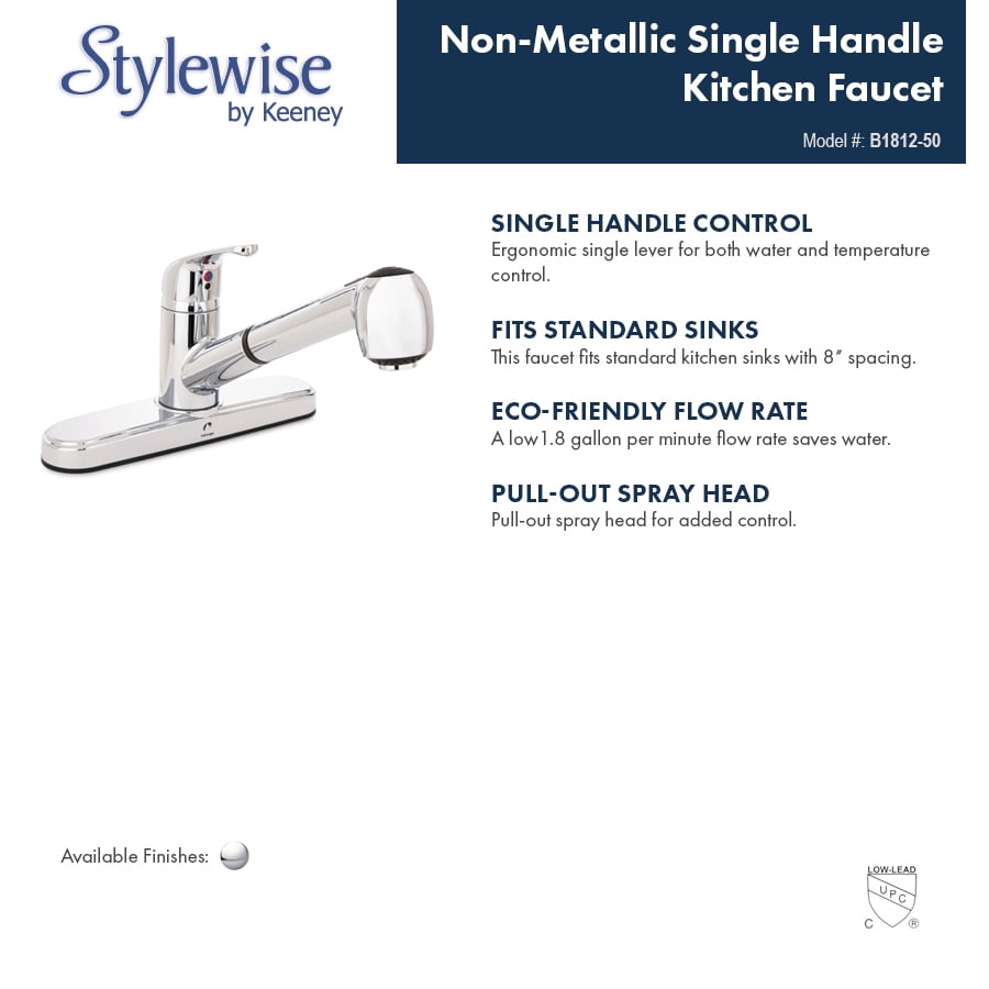Stylewise by Keeney Single Handle Centerset Kitchen Faucet with Pull-Out Spray Head, Polished Chrome